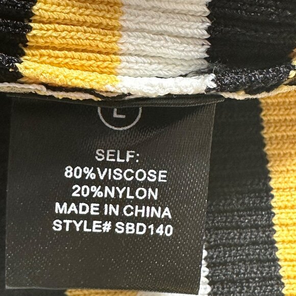 Fashion Nova Yellow & Black Elsie Midi Dress Striped Pattern V-Neck Size L NWT - Picture 6 of 11